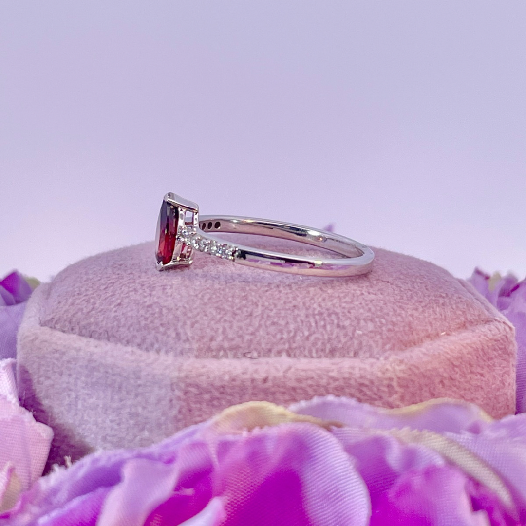 14K White Gold Garnet and Diamond Ring