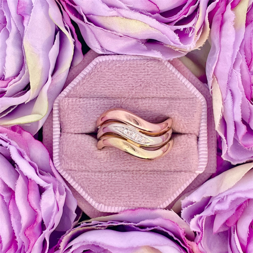 Estate- Tri Color Gold Tripple Band Diamond Ring