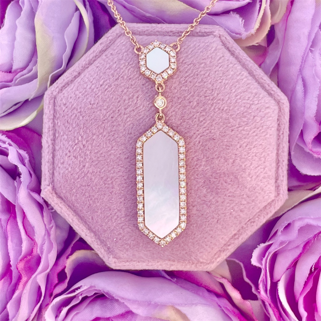 14K Yellow Gold Mother Of Pearl and Diamond Necklace