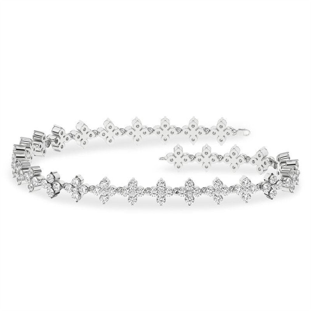 Revelation-14K White Gold Lab Grown Diamond Flower-Petals Bracelet