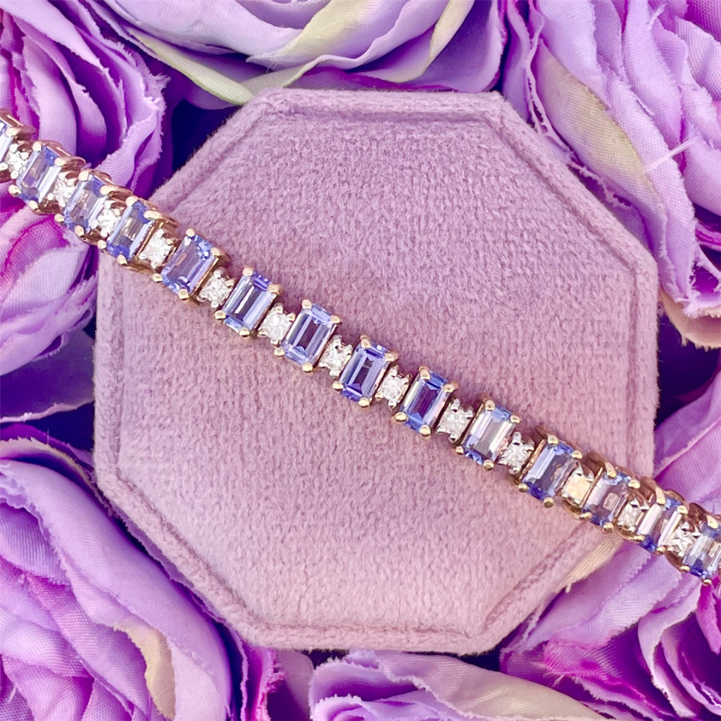 14K Yellow Gold Tanzanite and Diamond Tennis Bracelet