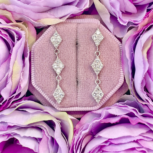 Estate-Hand Crafted 14K White Gold and Diamond Kite Dangle Earrings