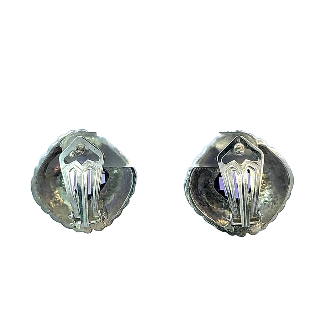 Estate-Sterling silver and amethyst earrings