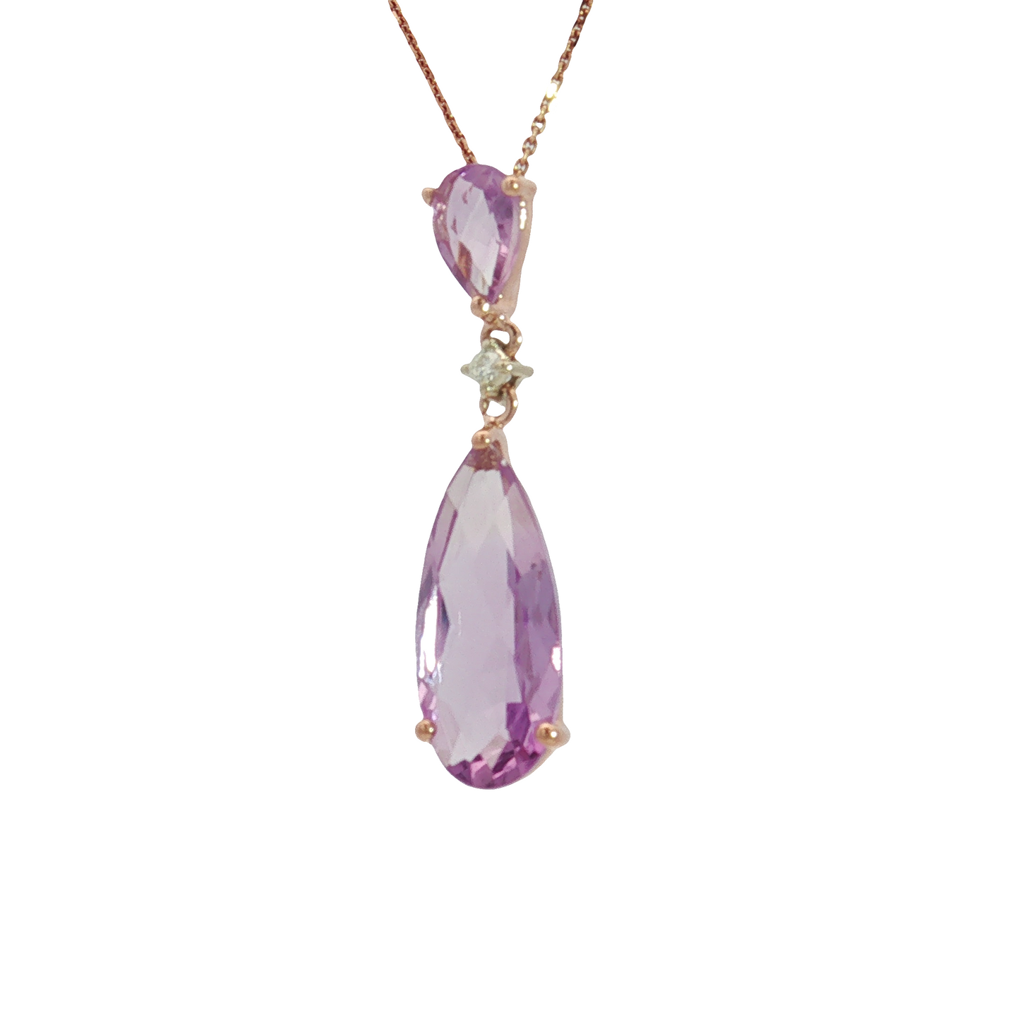 14K Rose Gold Amethyst and Diamond Drop Pendant