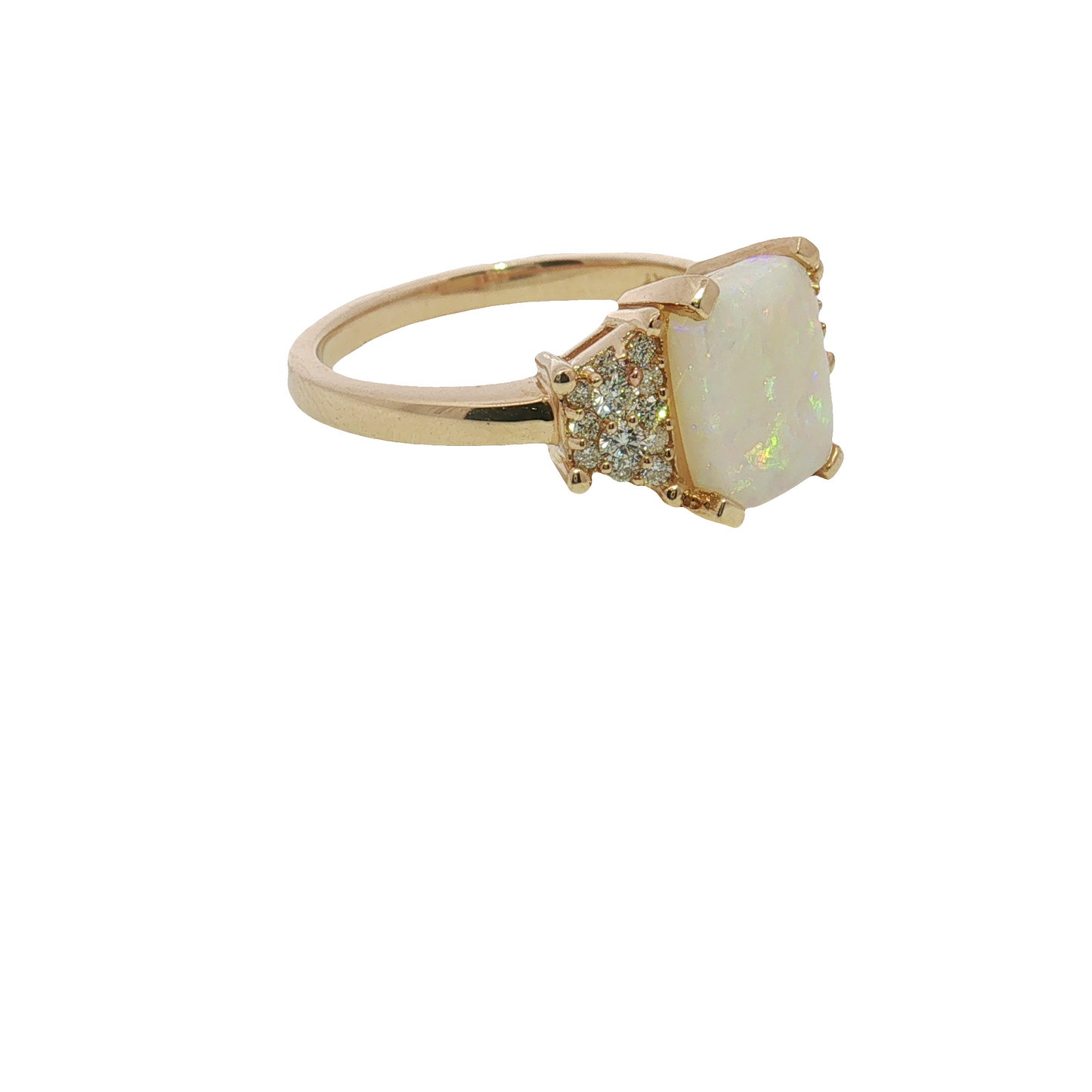 14K Yellow Gold Opal and Diamond Ring
