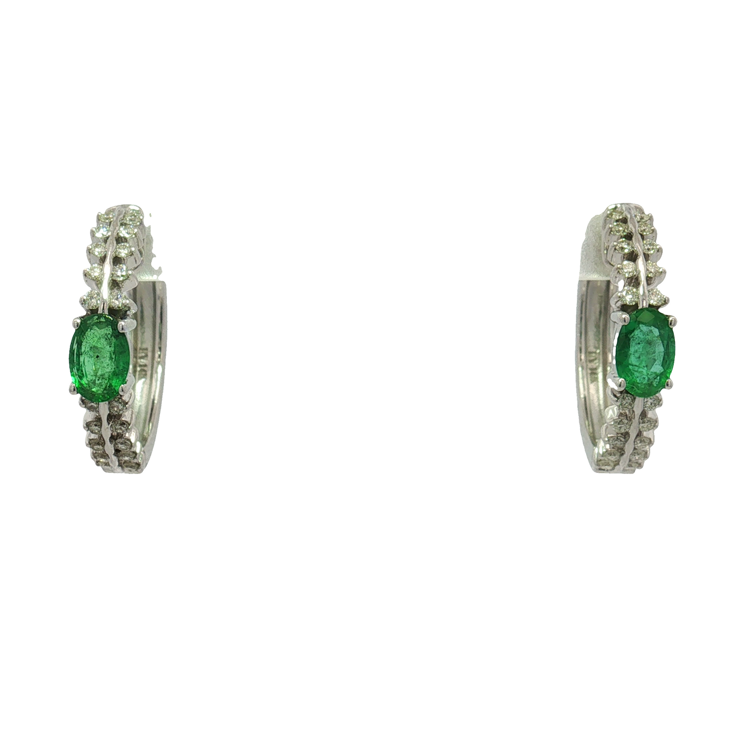 14K White Gold Emerald and Diamond Hoops