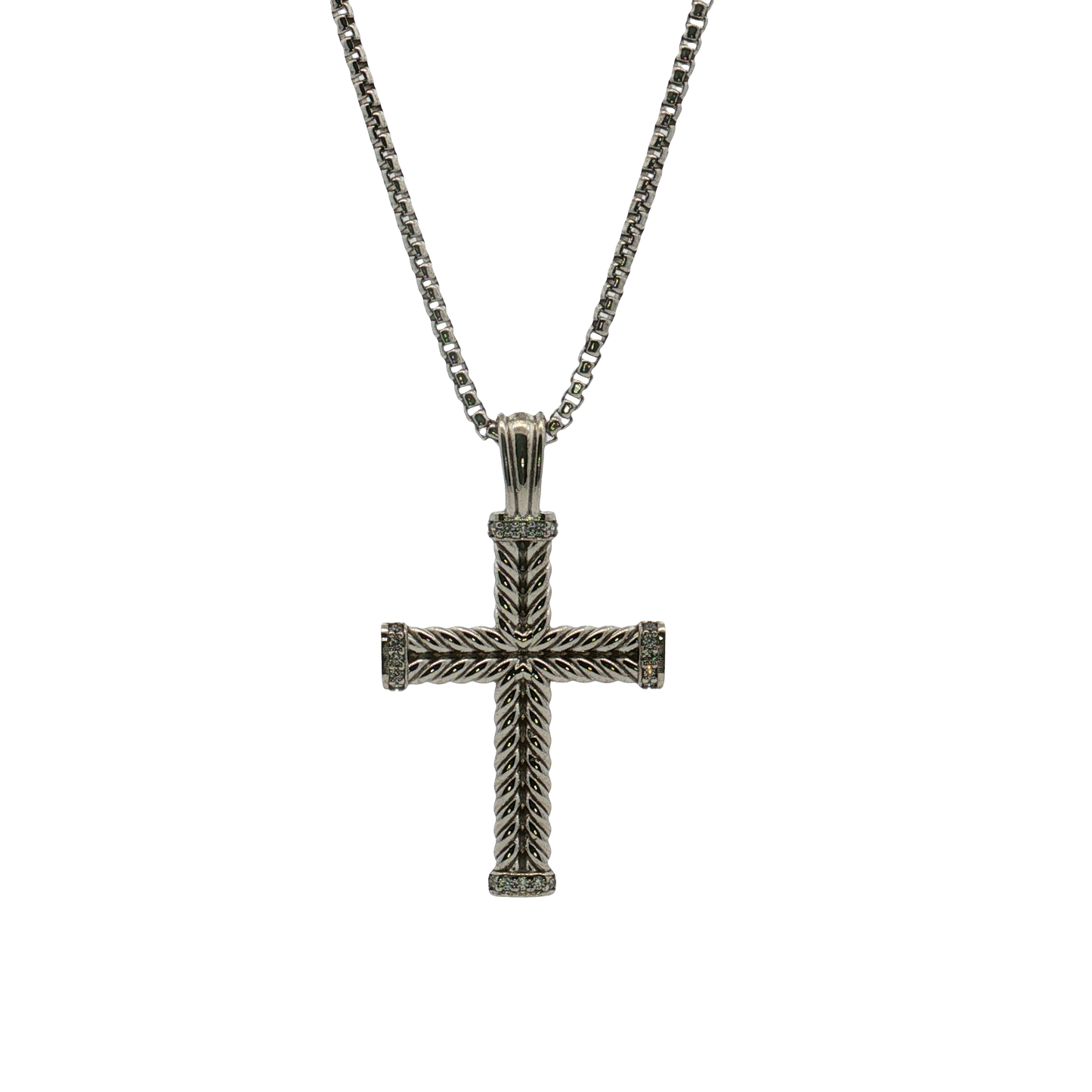Kelly Waters-Rhodium Finsihed Sterling Silver Braided Cross with Cubic Zirconia
