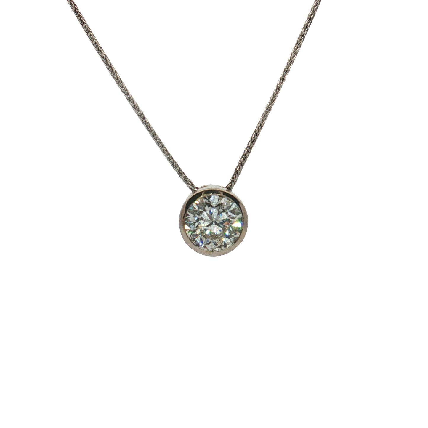 14K White Gold Necklace with Diamond Sliding Pendant