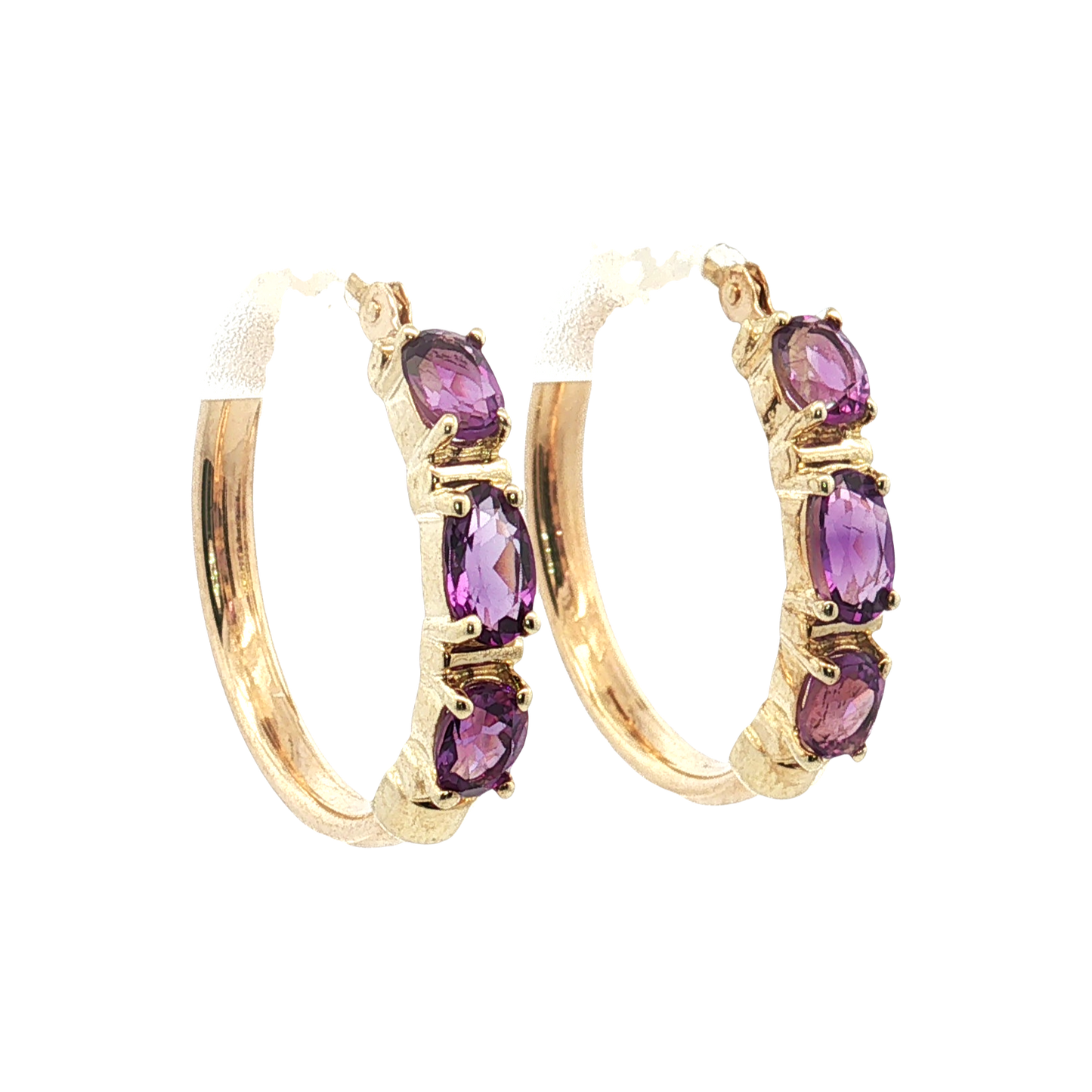 14K Yellow Gold Amethyst Hoop Earrings