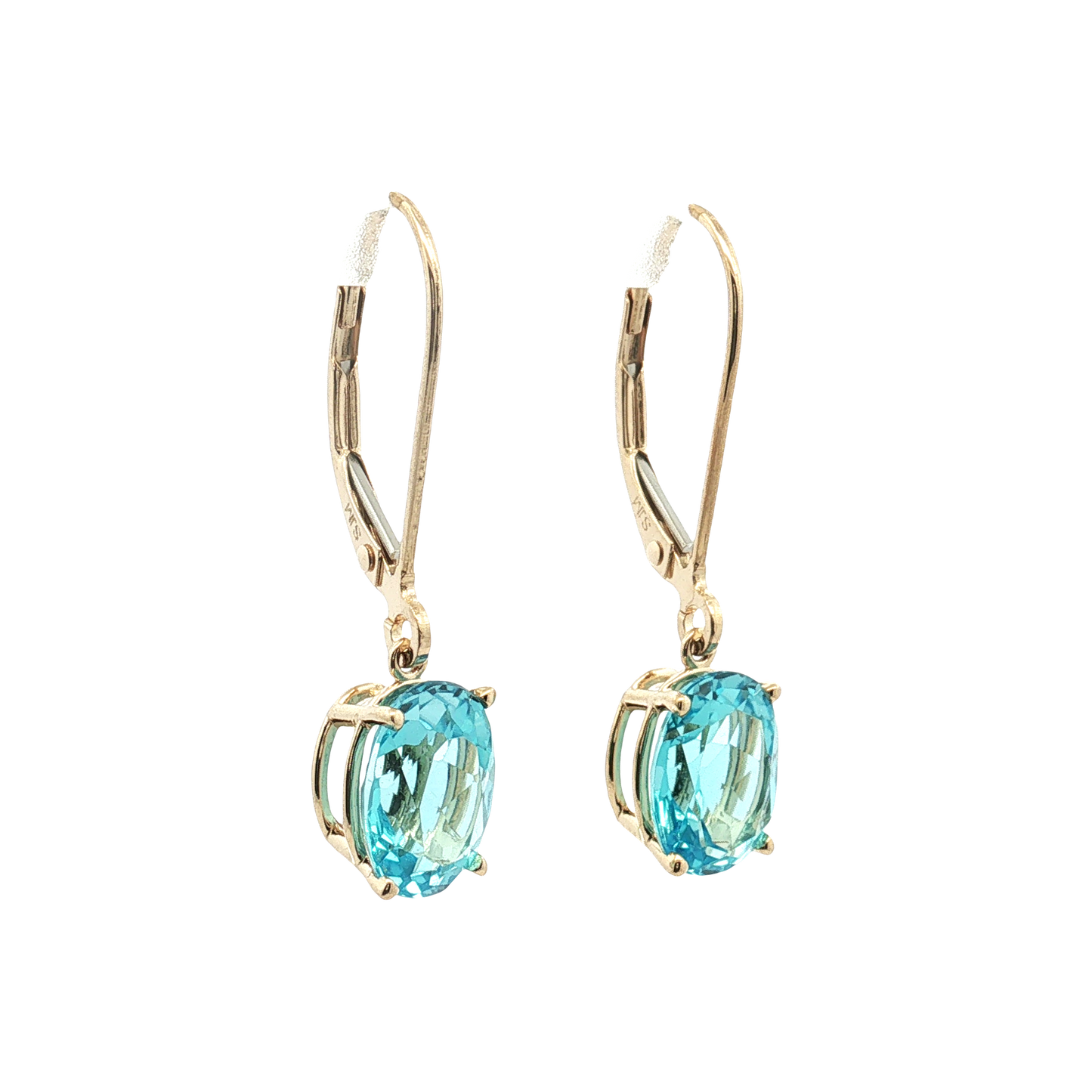 14K Yellow Gold Blue Topaz Drop Earrings