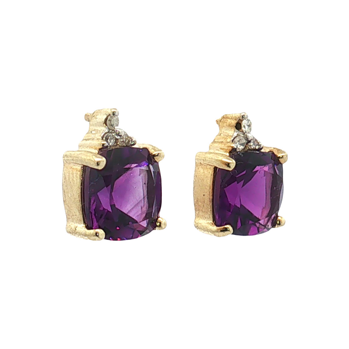 10K Yellow Gold Amethyst and Diamond Stud Earrings