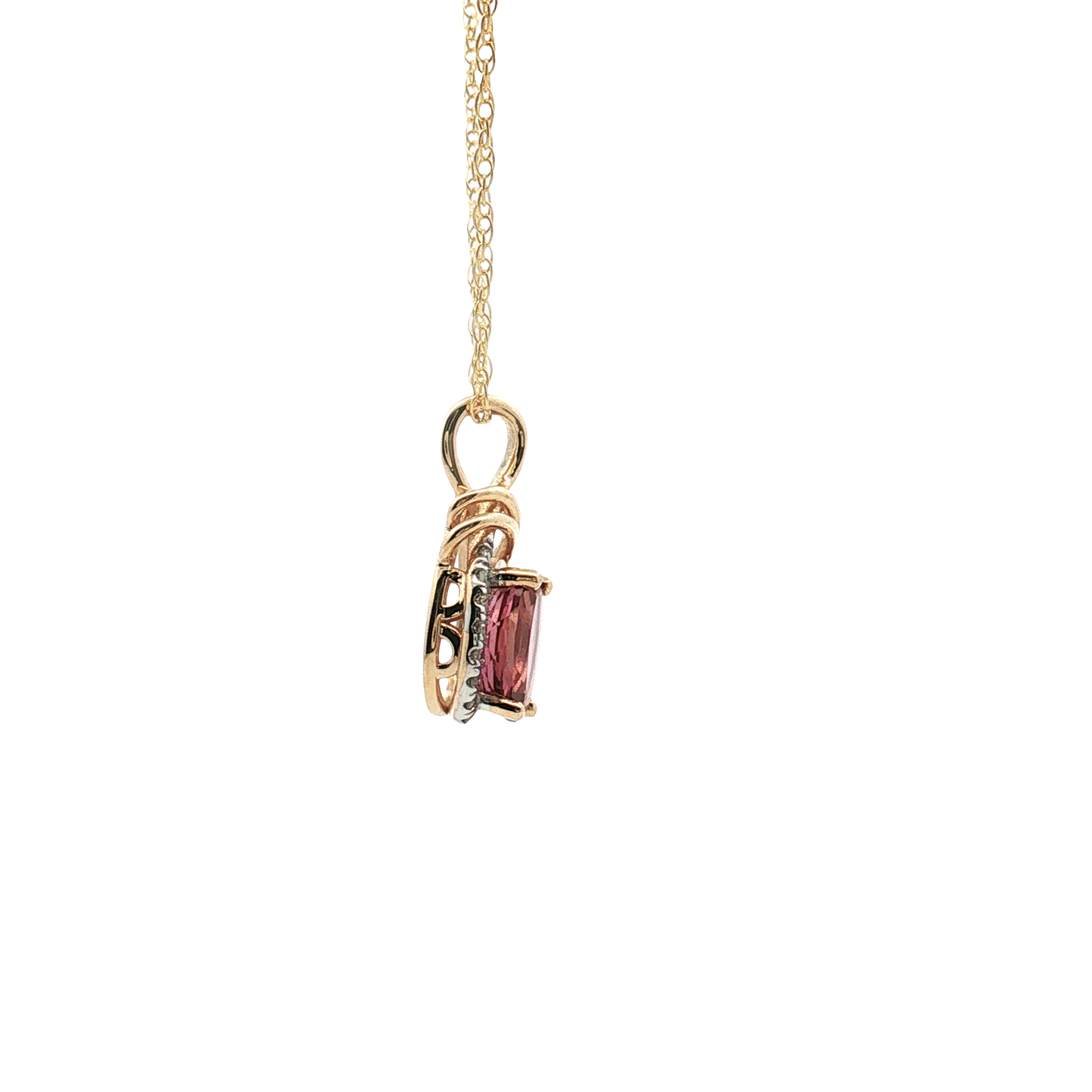 14K Yellow Gold Pink Tourmaline and Diamond Pendants