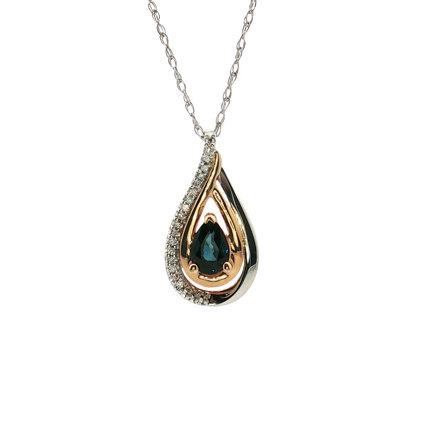 14K White and Yellow Gold Sapphire and Diamond Pendant