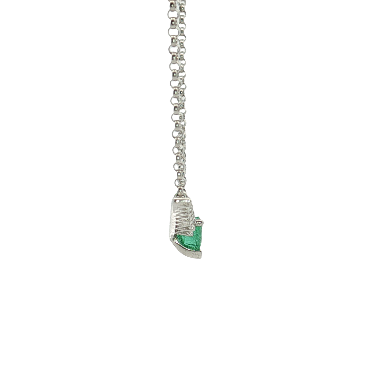 14K White Gold Station Emerald and Diamond Pendant