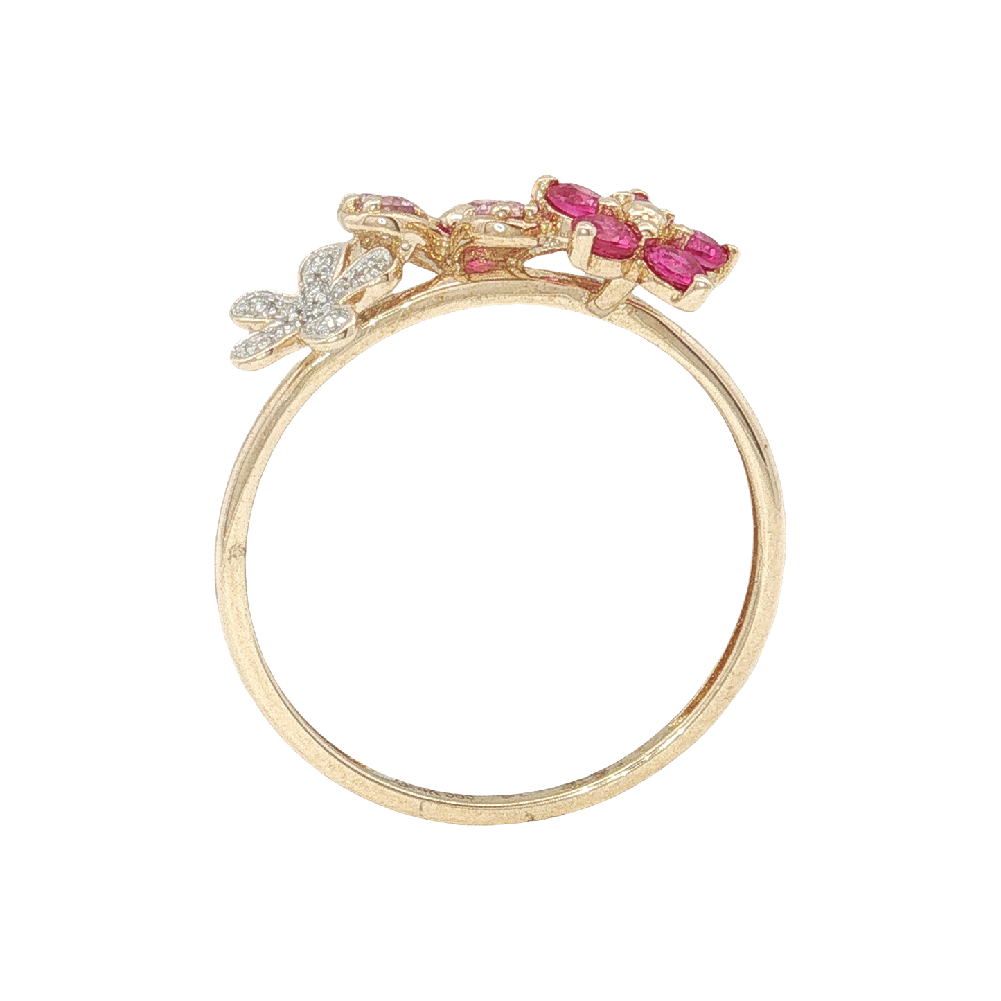 14K Yellow Gold Ruby, Pink Sapphire and Diamond Flower Ring