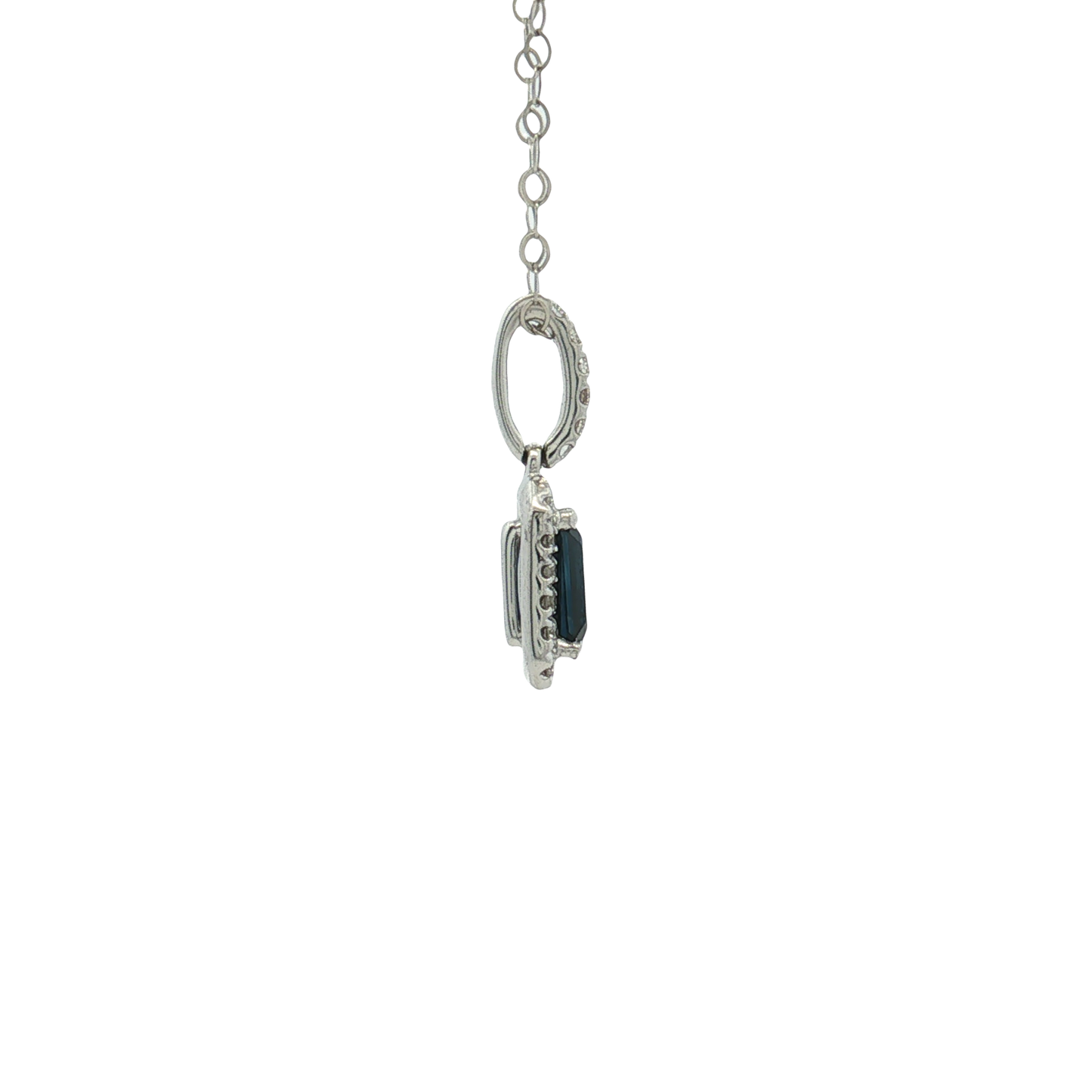 14K White Gold Sapphire and Diamond Pendant