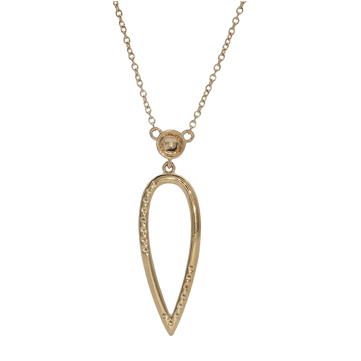 14K Yellow Gold Diamond Station Necklace with Oval Station Pendant
