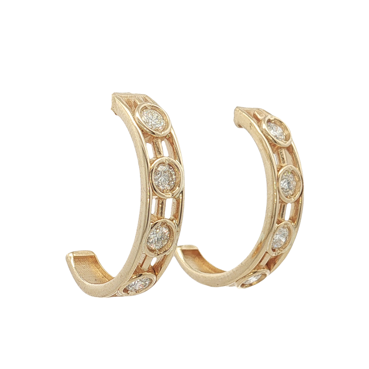 14K Yellow Gold Diamond Hoop Earrings
