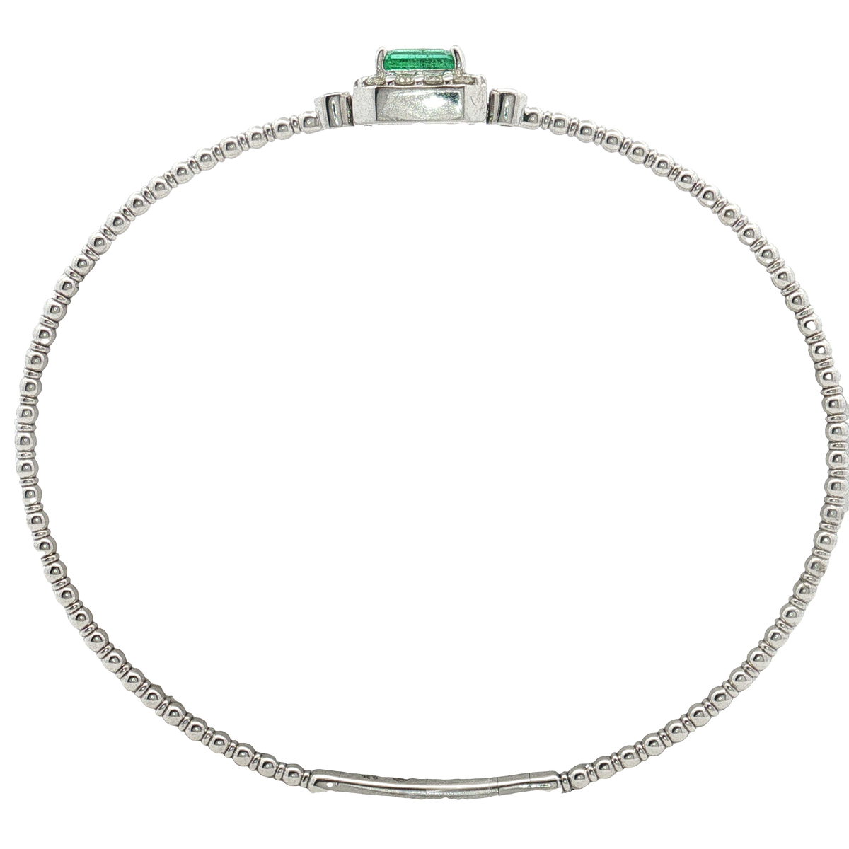 14K White Gold Emerald and Diamond Bangle