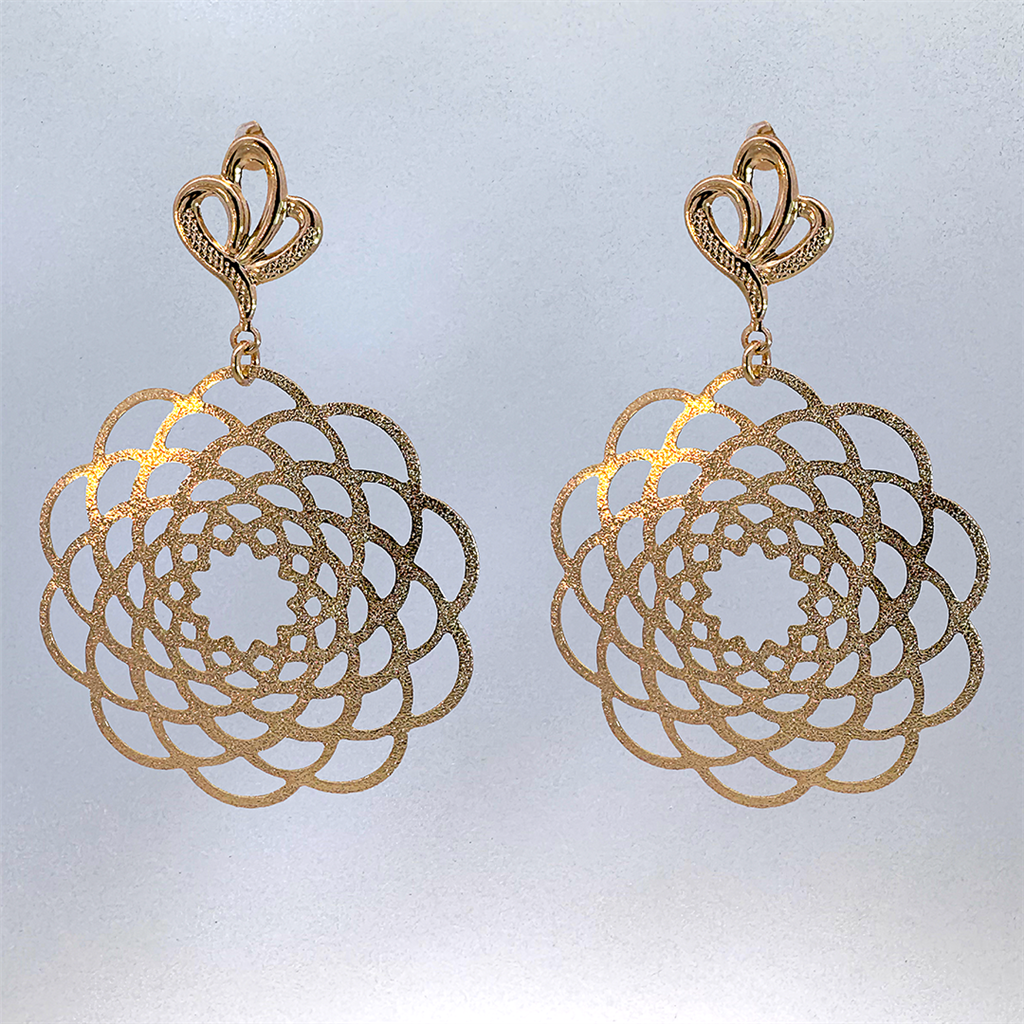 18K Yellow Gold Filled Open Flower Textured Post Earrings