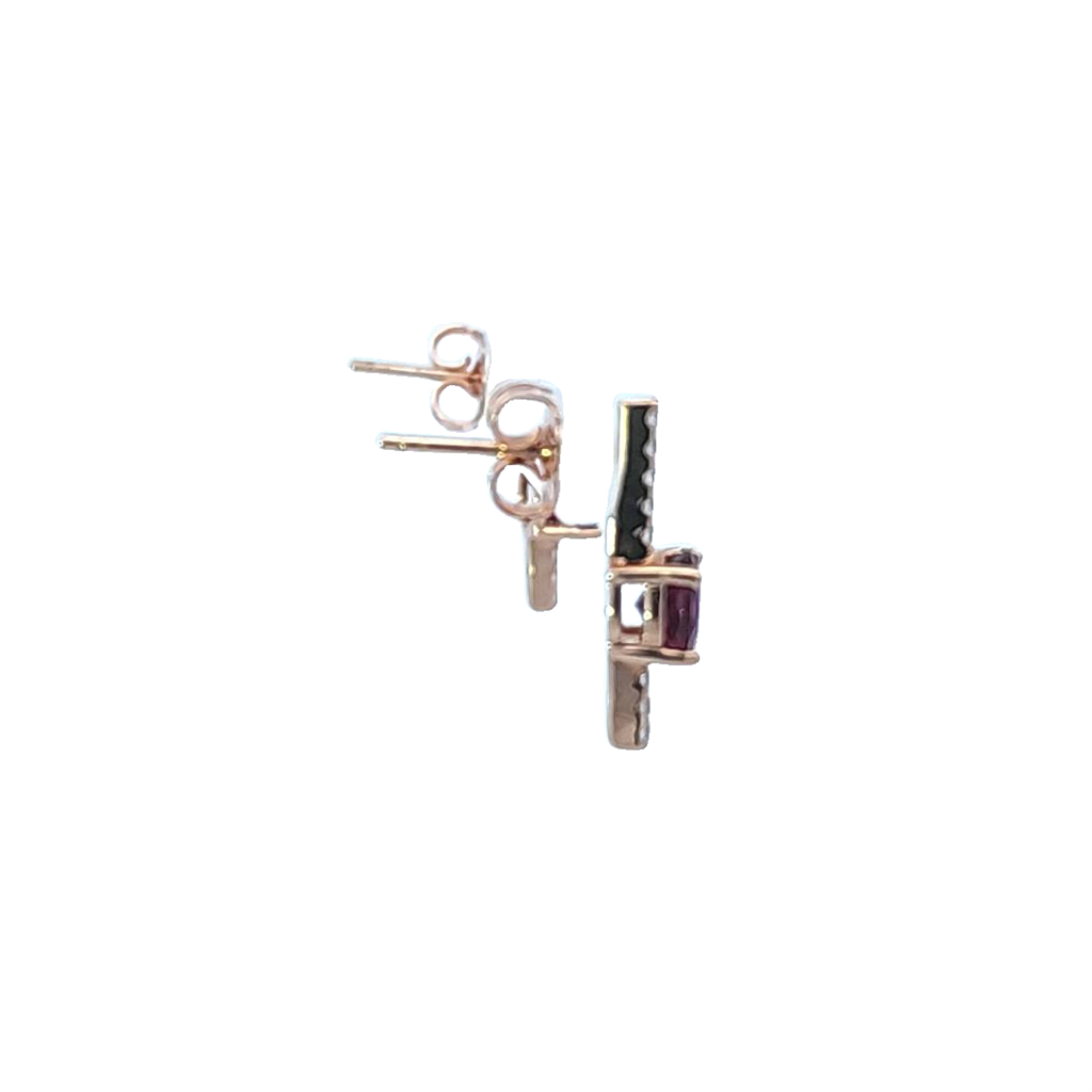 14K Rose Gold Rhodolite Garnet and Diamond Earrings