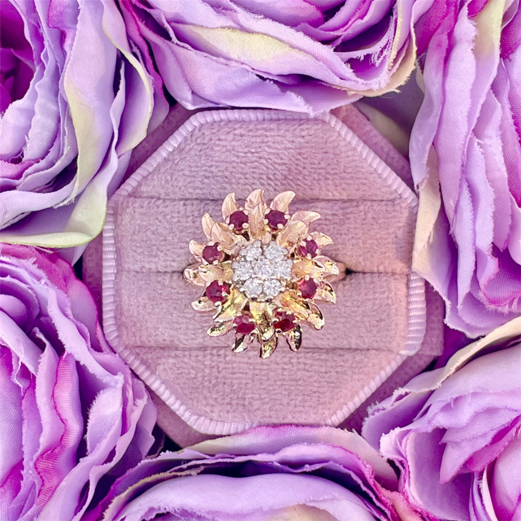 Estate- Diamond and Ruby Ring in 14K Yellow Gold