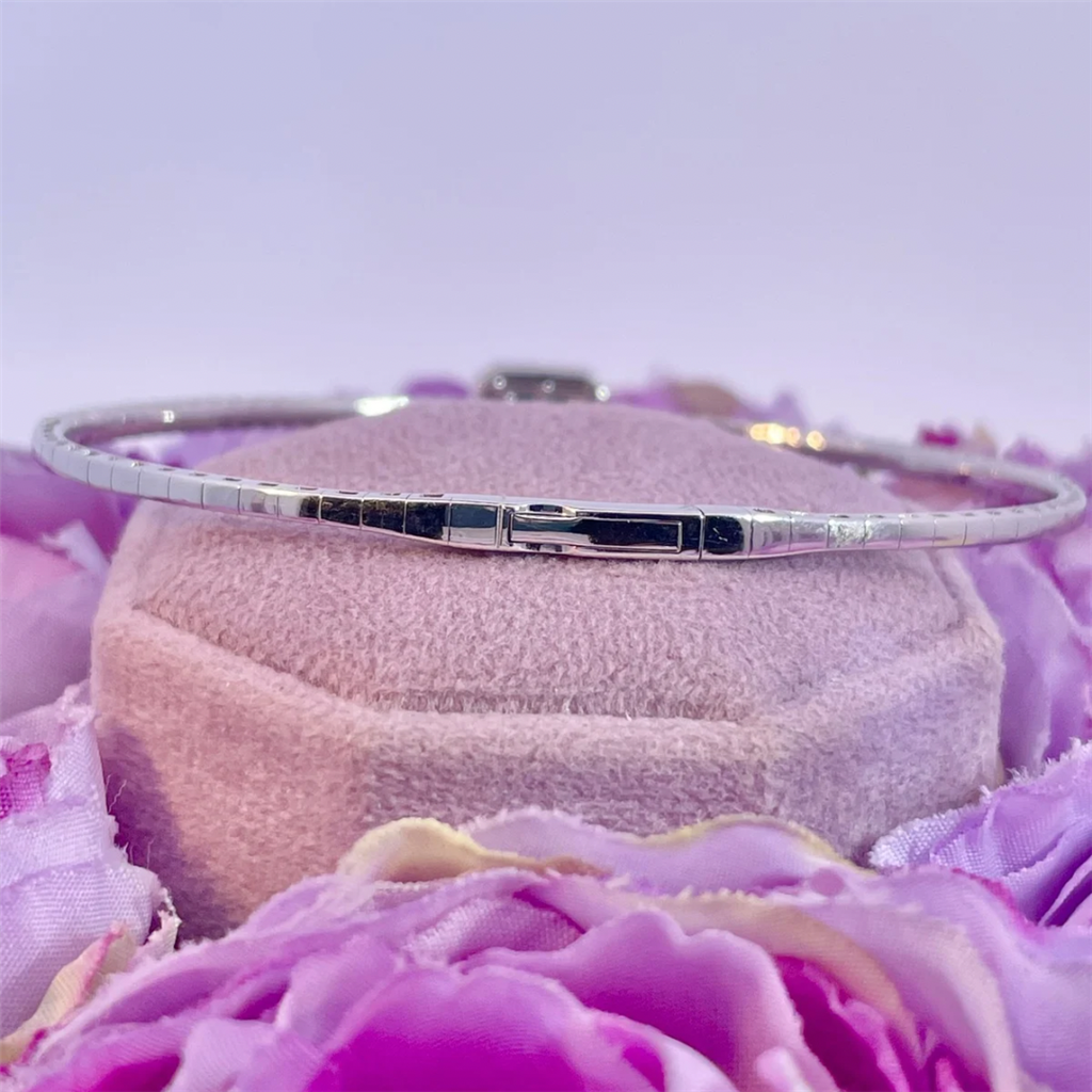 14K White Gold Emerald and Diamond Bangle