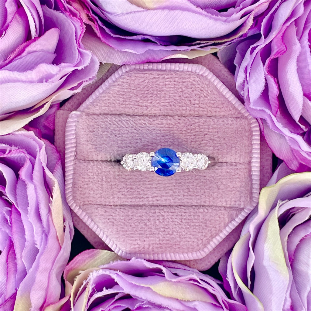 14K White Gold Blue Sapphire and Diamond ring