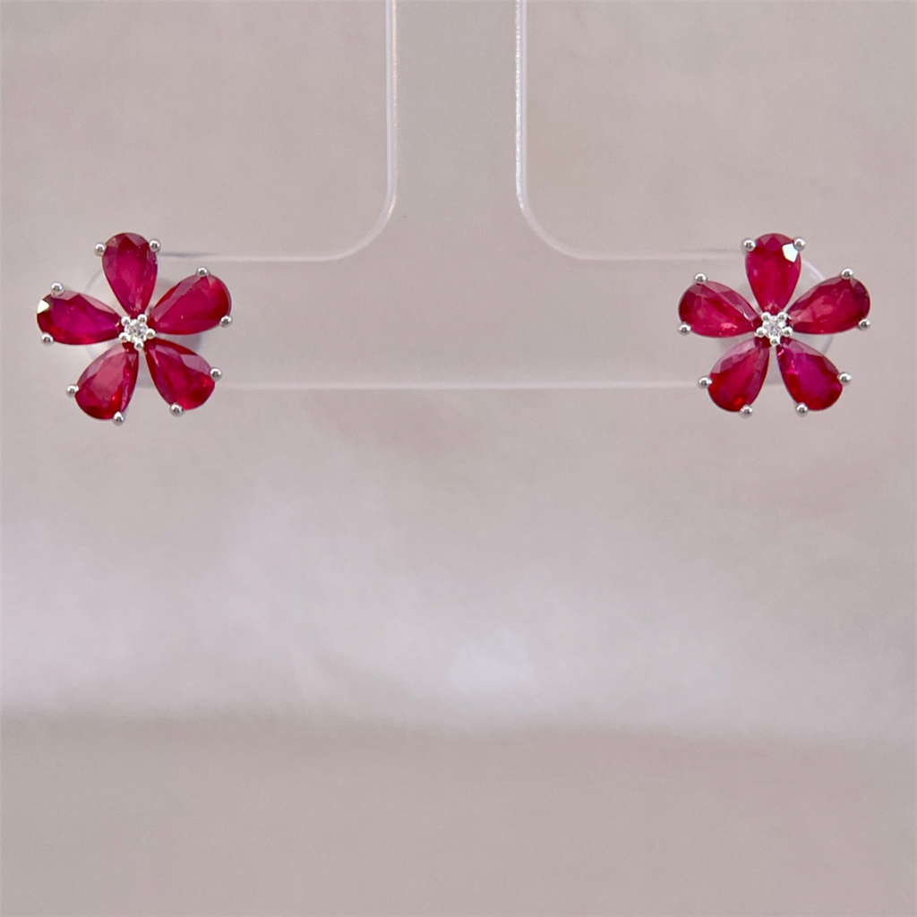 14K White Gold Ruby and Diamond Earrings