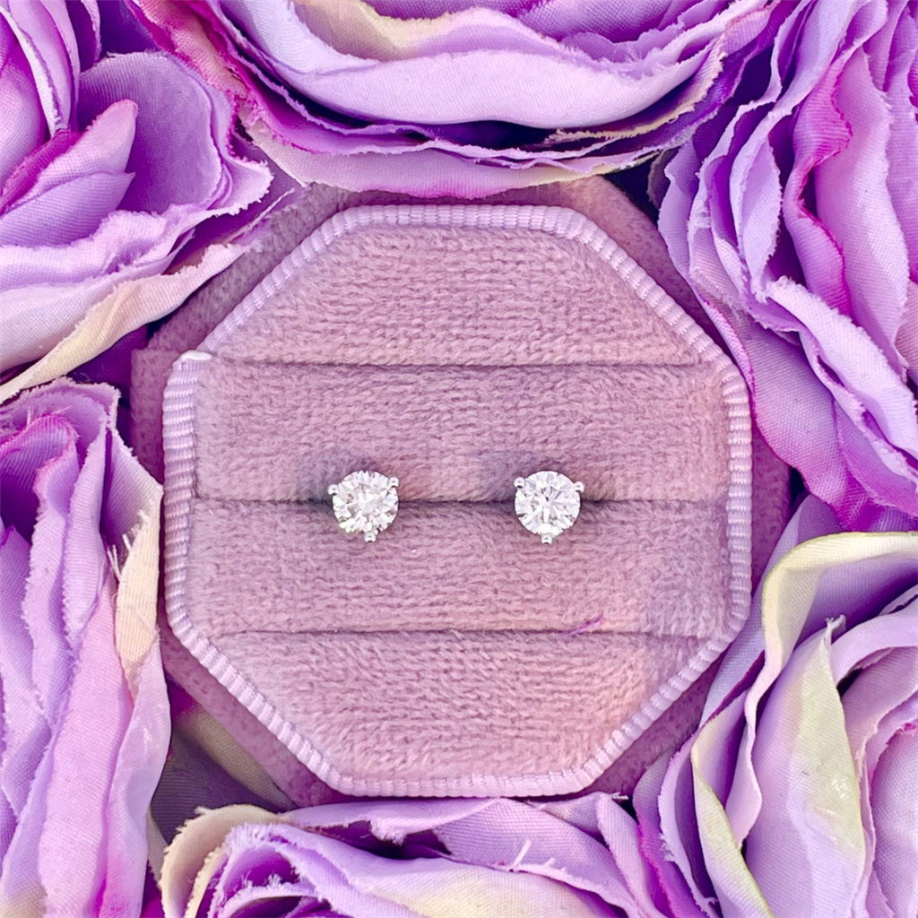 14K White Gold Martini Style Natural Diamond Earrings .80ct