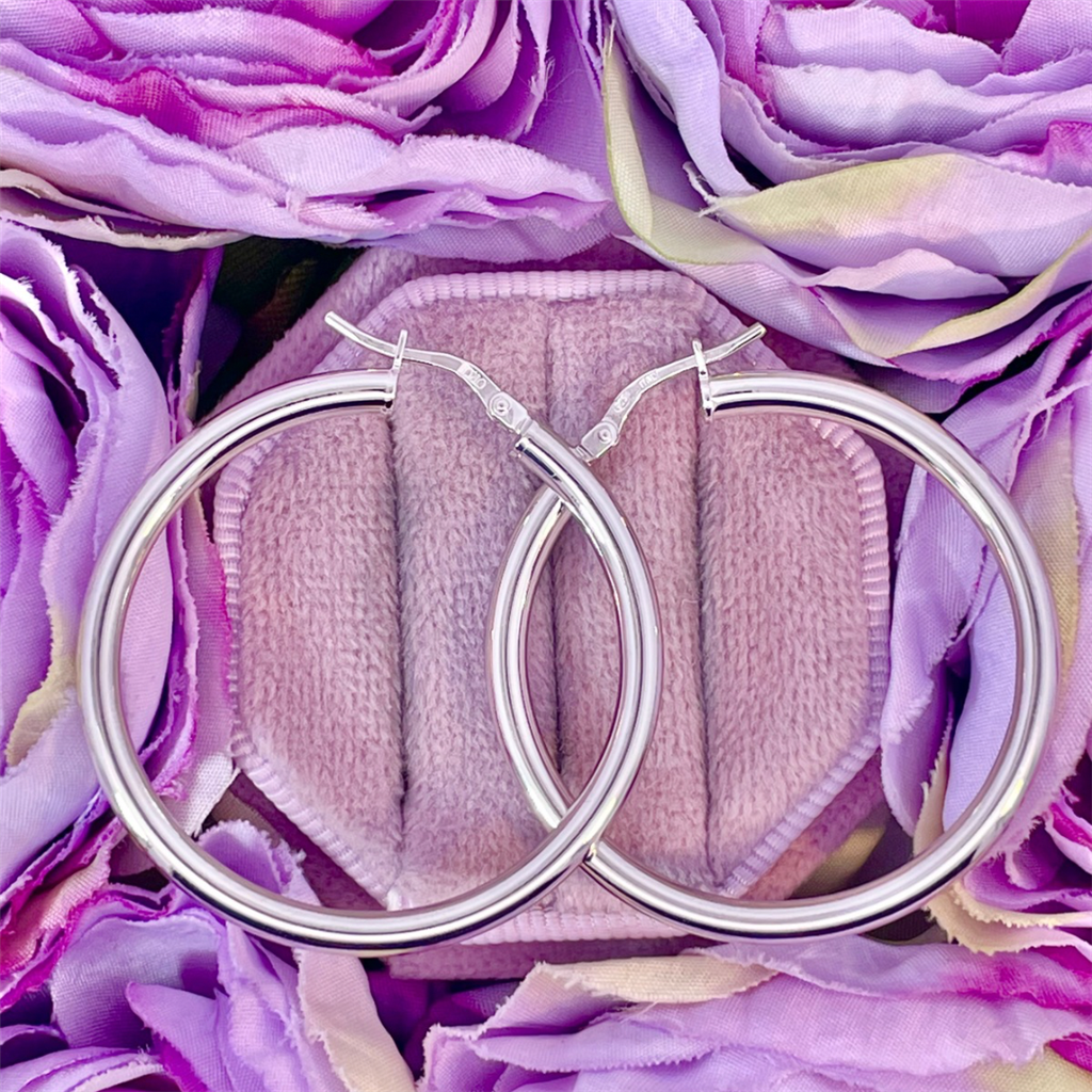 Sterling Silver Tube Hoop Earrings 30mm