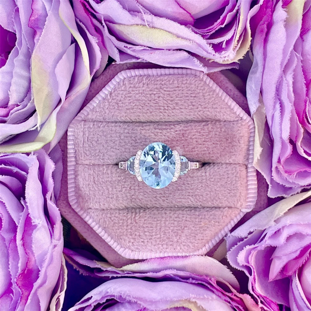 14K White Gold Blue Topaz and Diamond Ring