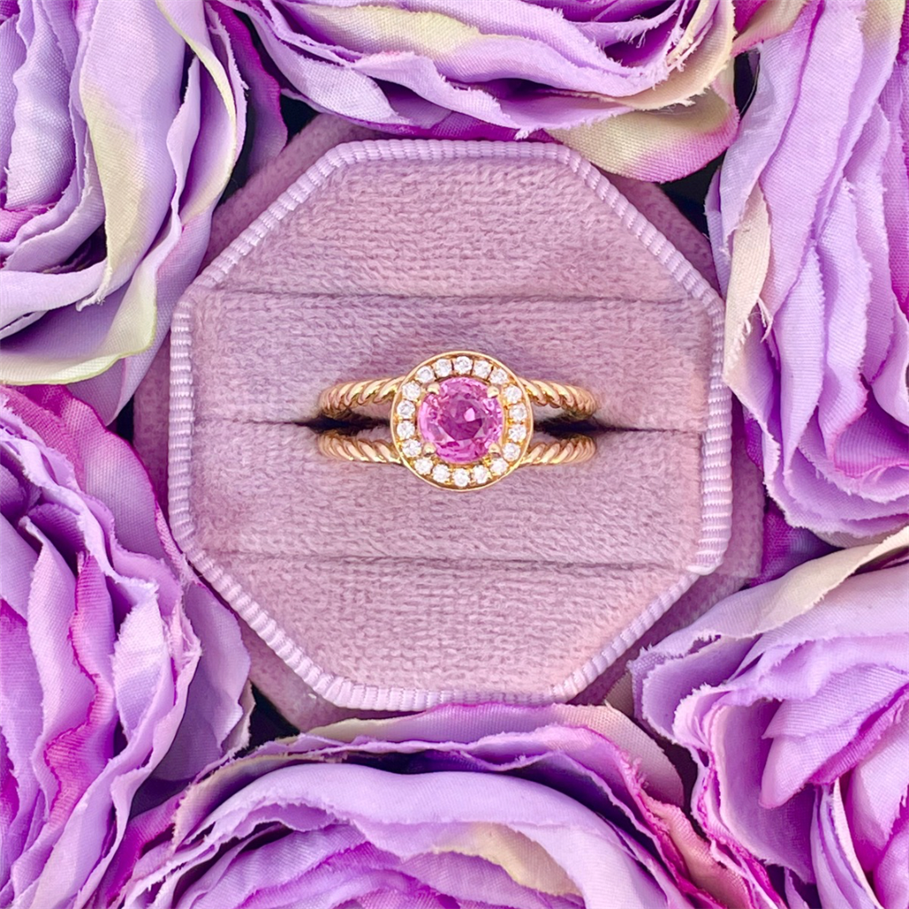 18K Yellow Gold Pink Sapphire and Diamond Fashion Ring