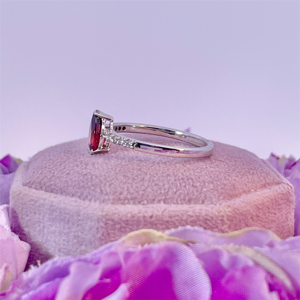 14K White Gold Garnet and Diamond Ring