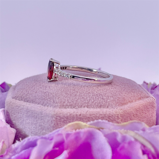 14K White Gold Garnet and Diamond Ring