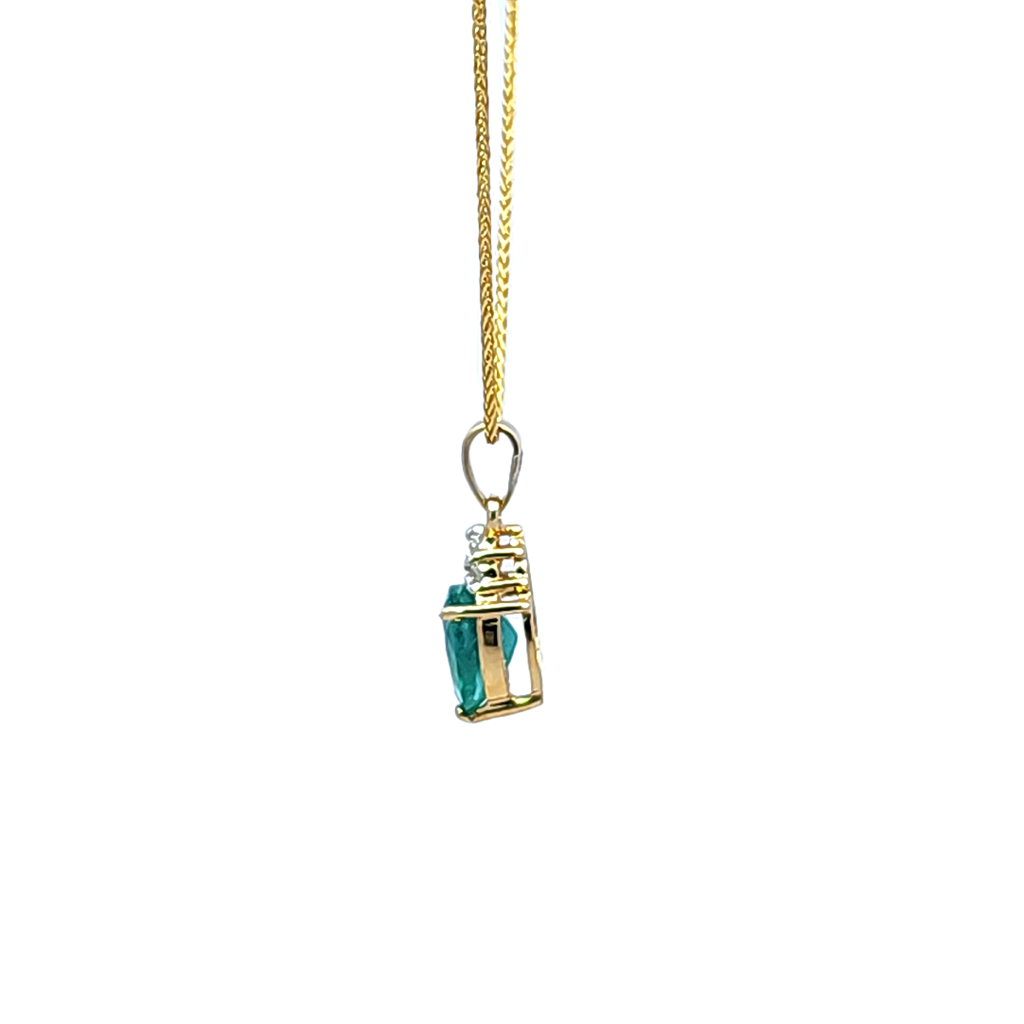 Estate 9K Yellow Gold Emerald and Diamond Pendant