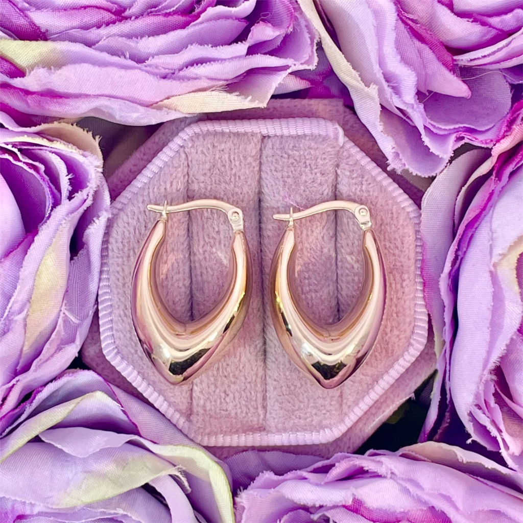 14K Yellow Gold Puffy Hoop Earrings