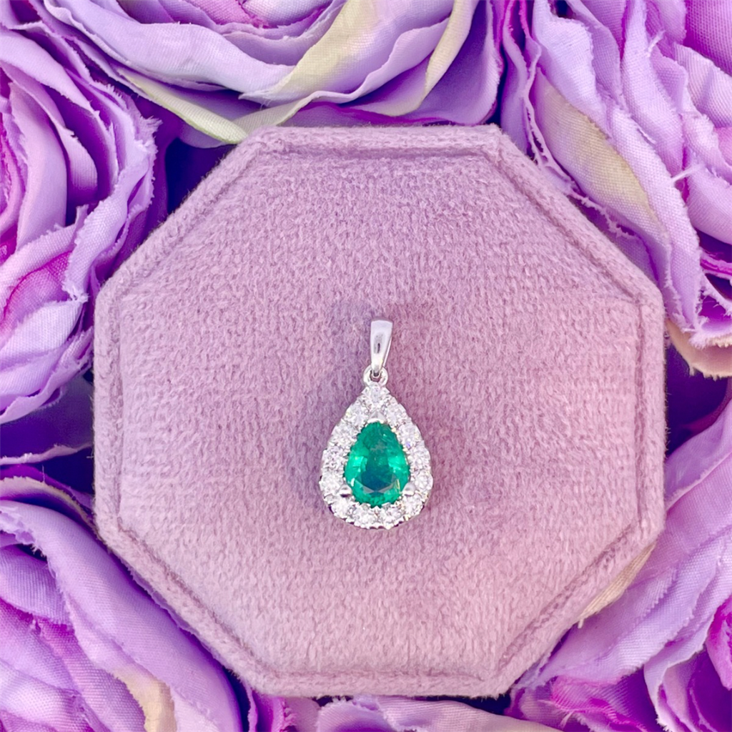 18K White Gold Emerald and Diamond Pendant