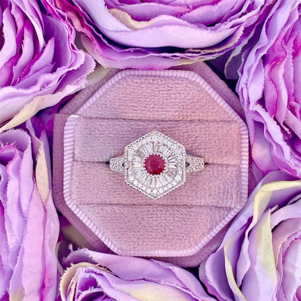 14K White Gold Diamond and Ruby Ring