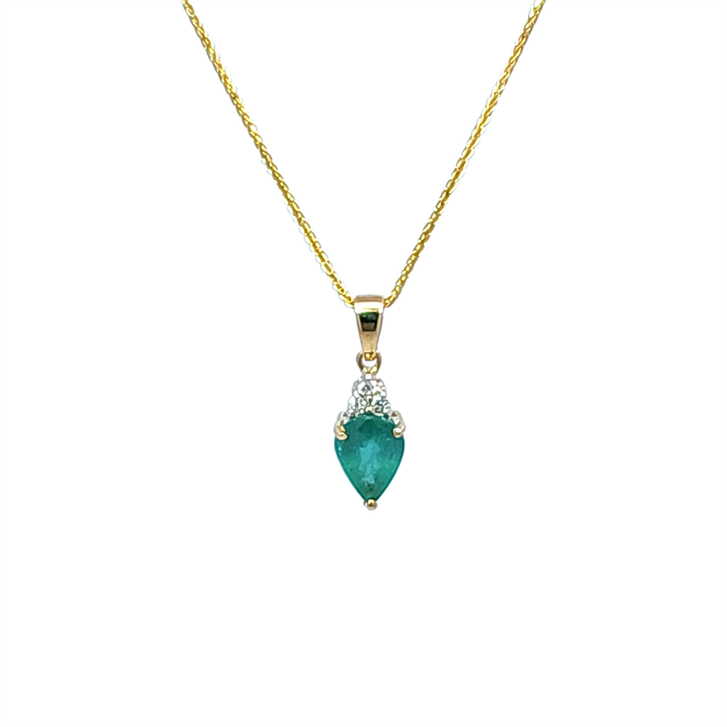 Estate 9K Yellow Gold Emerald and Diamond Pendant