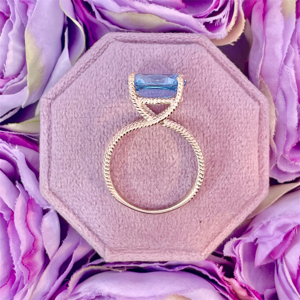 Estate- 10K Twisted Yellow Gold Ring with Oval Lab Created Aquamarine