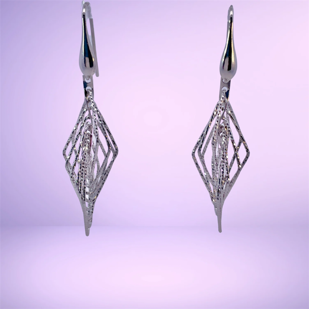 Sterling Silver Diamond Shaped Dangle Earrings