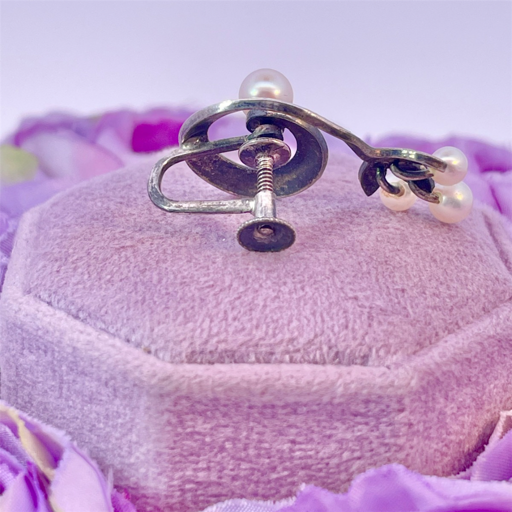 Estate- Vintage Sterling Silver and Pearl Earring and Necklace Set