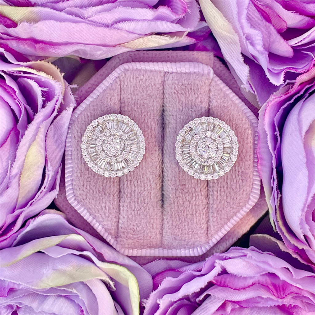 14K White Gold Diamond Cluster Stud Earrings