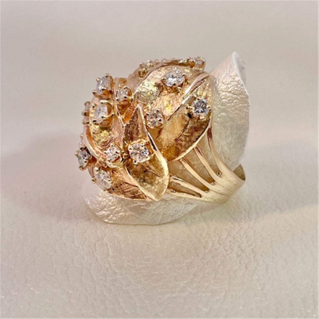 Estate- 14K Yellow Gold Domed Diamond Fashion Ring