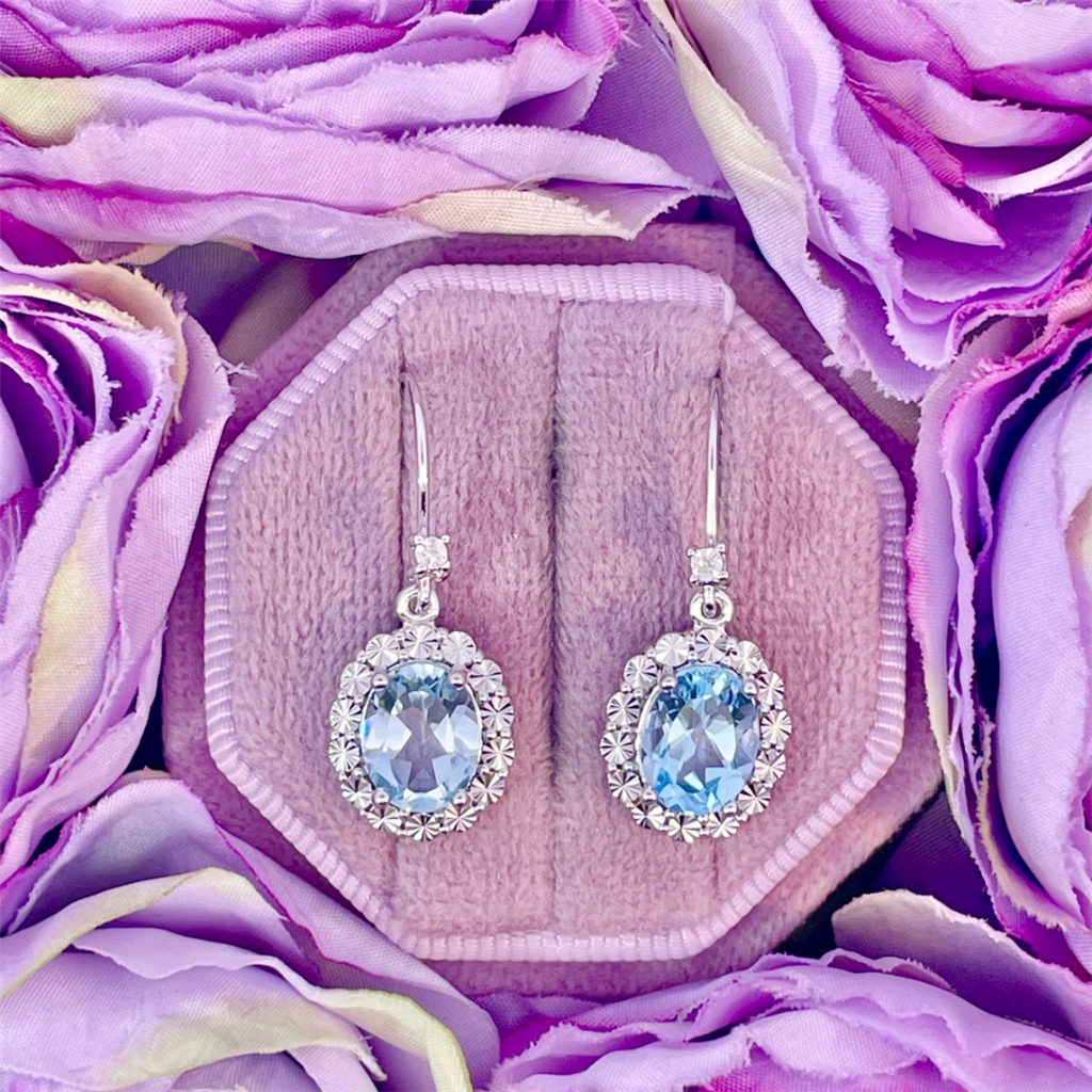 Sterling Silver Blue Topaz and Diamond Earrings