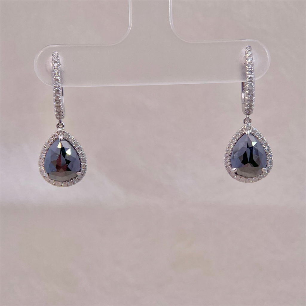 14K White Gold Black Diamond Earrings