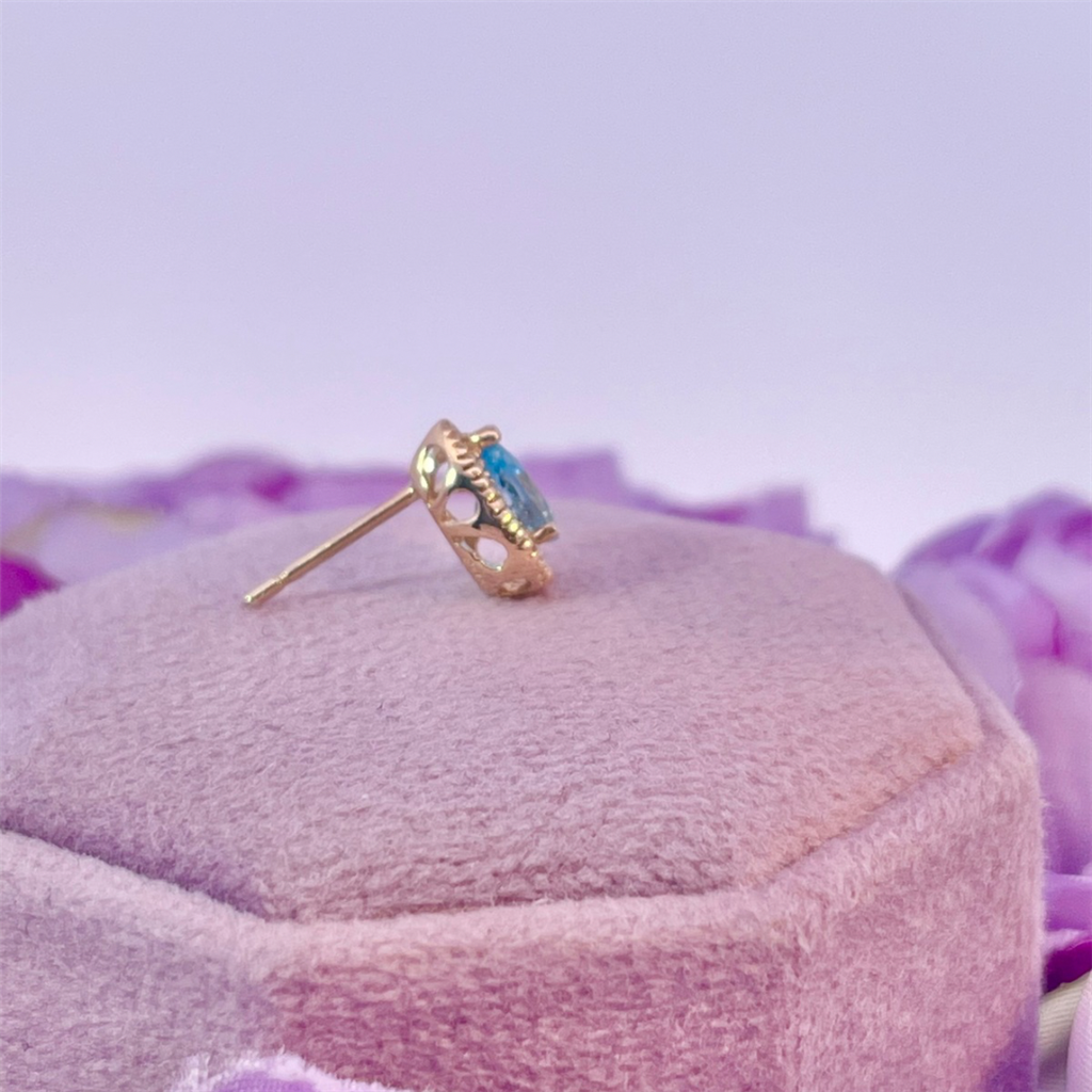 10K Yellow Gold Blue Topaz and Diamond Earrings