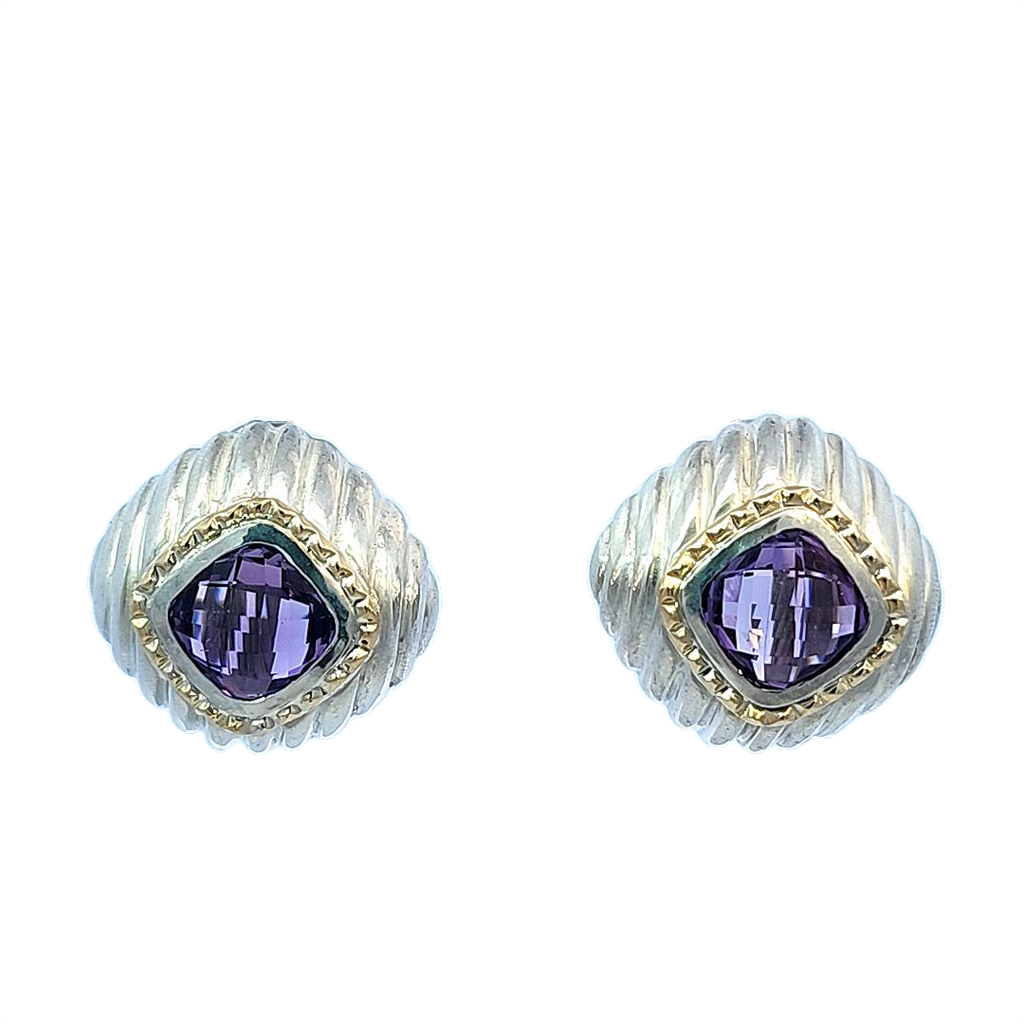 Estate-Sterling silver and amethyst earrings