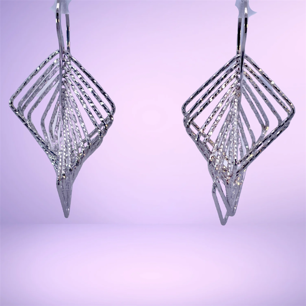 Sterling Silver Diamond Cut Square Dangle Earrings